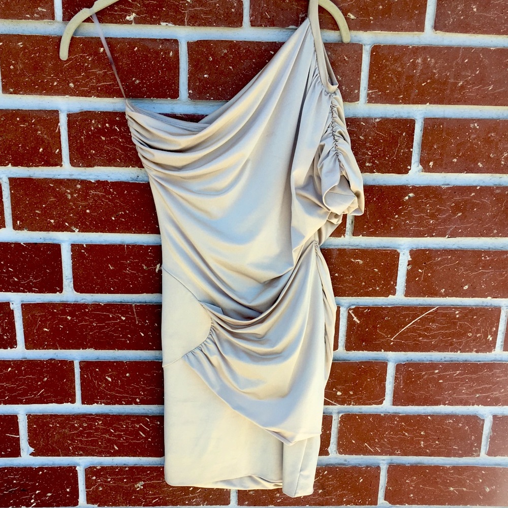 Champagne One Shoulder Rouged Dress